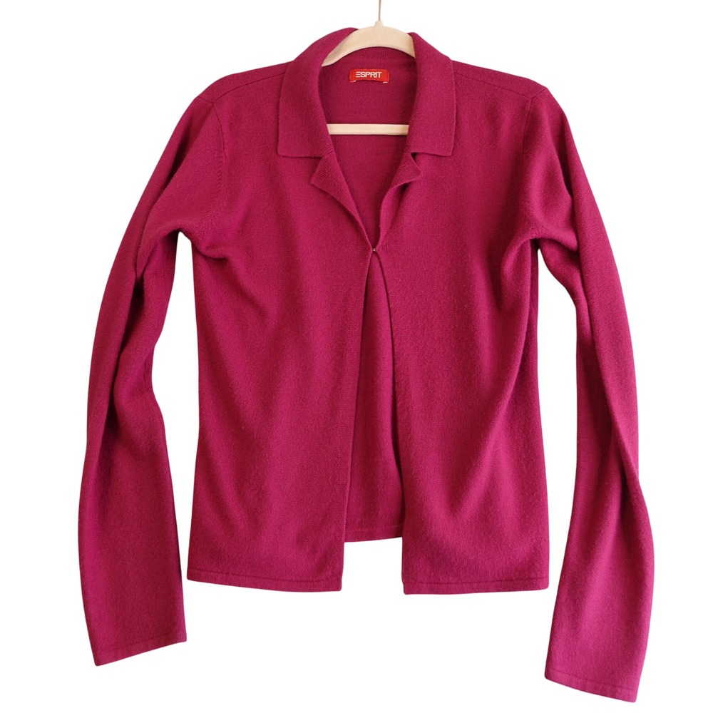 Vintage Y2K Esprit Cardigan Womens M Magenta Cashmere‎ Open Collared Polo Bright
